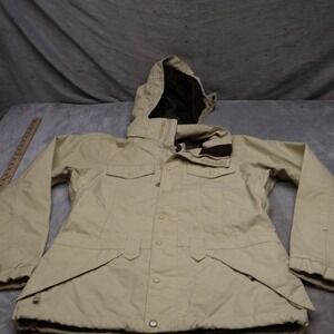 Burton Jacket Womens Medium Beige Canvas Hooded Winter Ski Snow Full Zip Parka